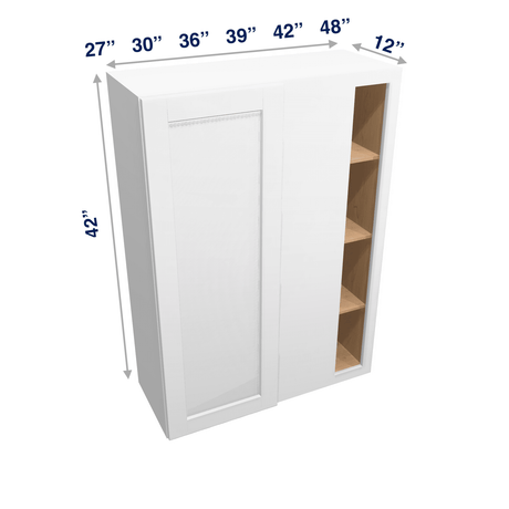 Luxor-White Assembled Wall Cabinet Corner Blind:  42" High 1 or 2 Door