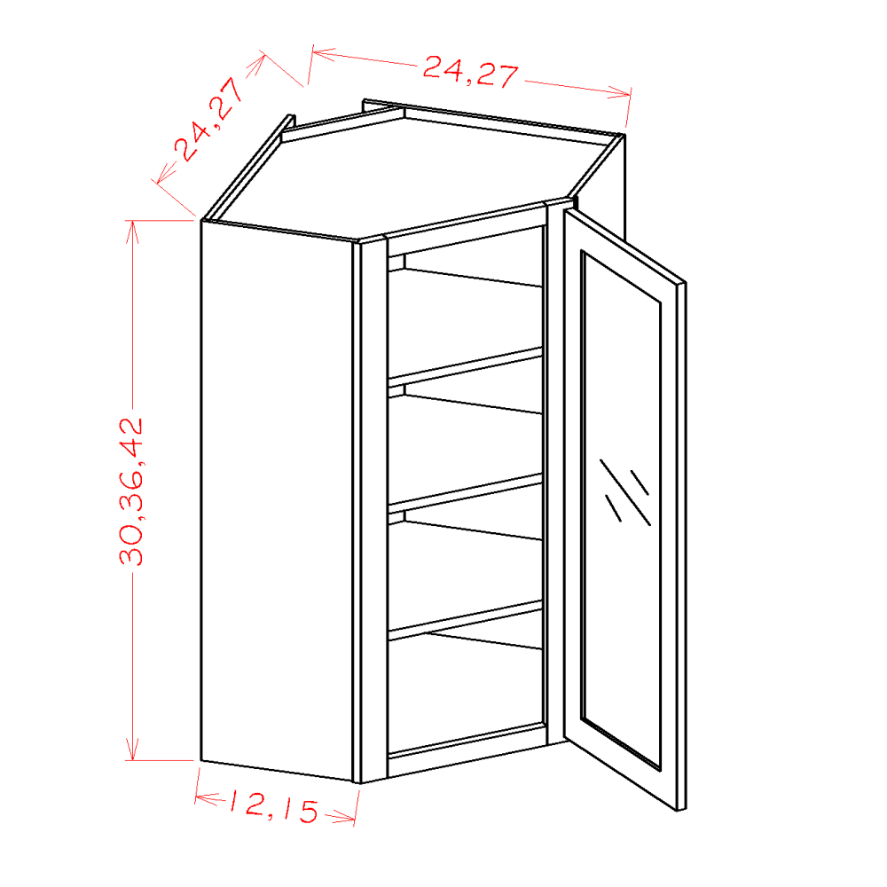 Wall Cabinet Corner Diagonal 24" Deep 