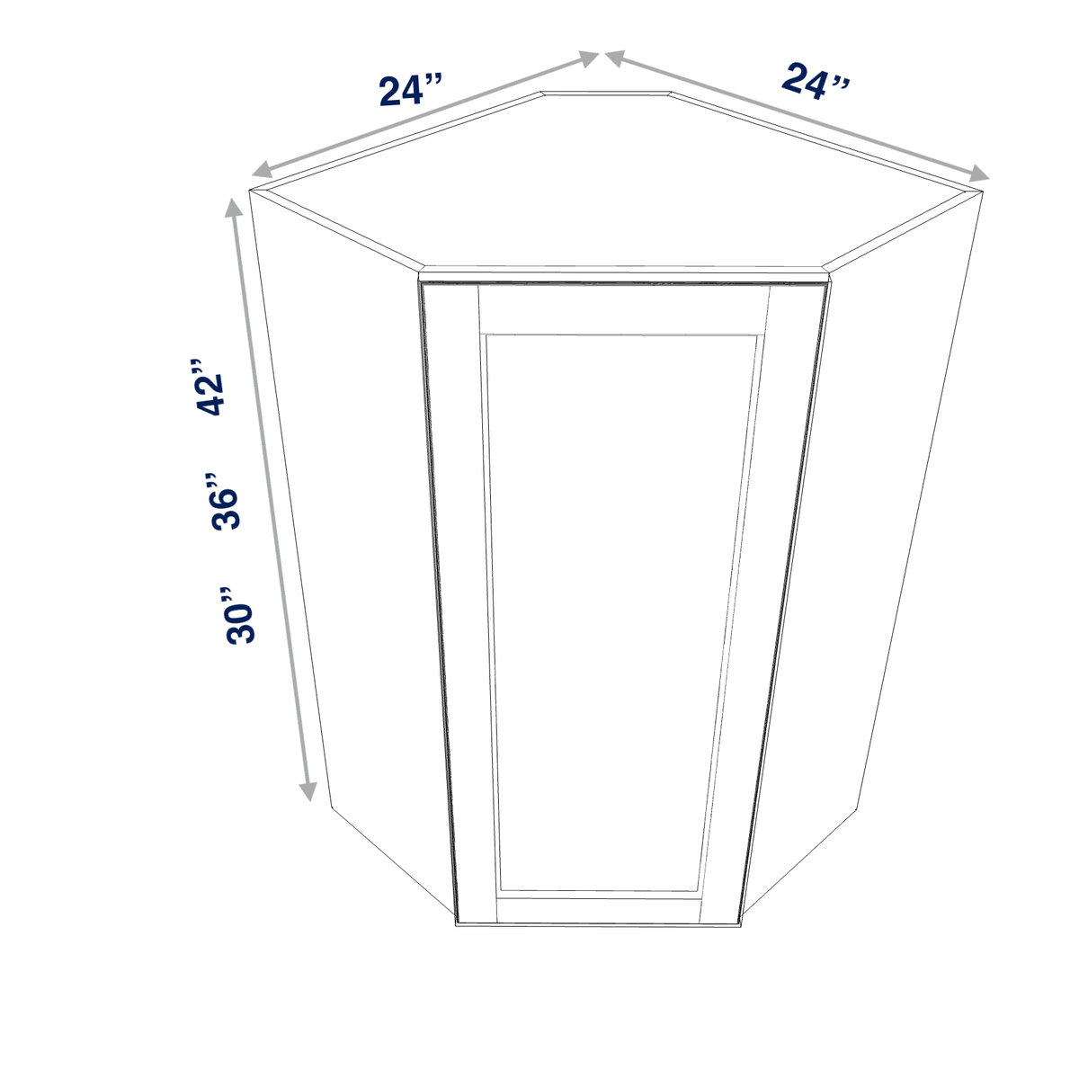 Smoky-Grey Assembled Wall Cabinet Corner Diagonal 24" Deep